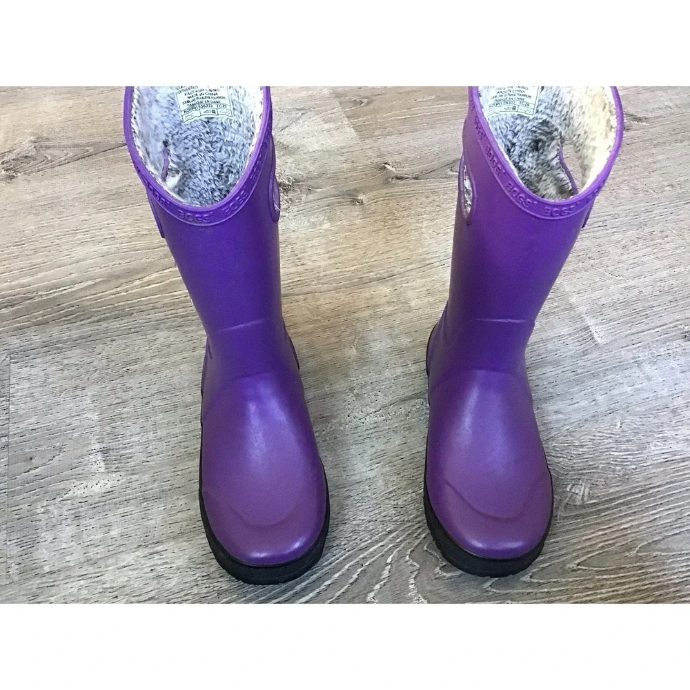Kids Childrens Bogs Rainboot Plush Purple Waterproof Boots Size 3 Y 72804-542